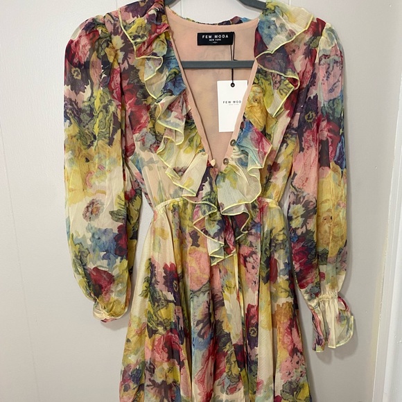 FEW MODA Floral Charla Side Zip long Sleeve Dress - Picture 8 of 13